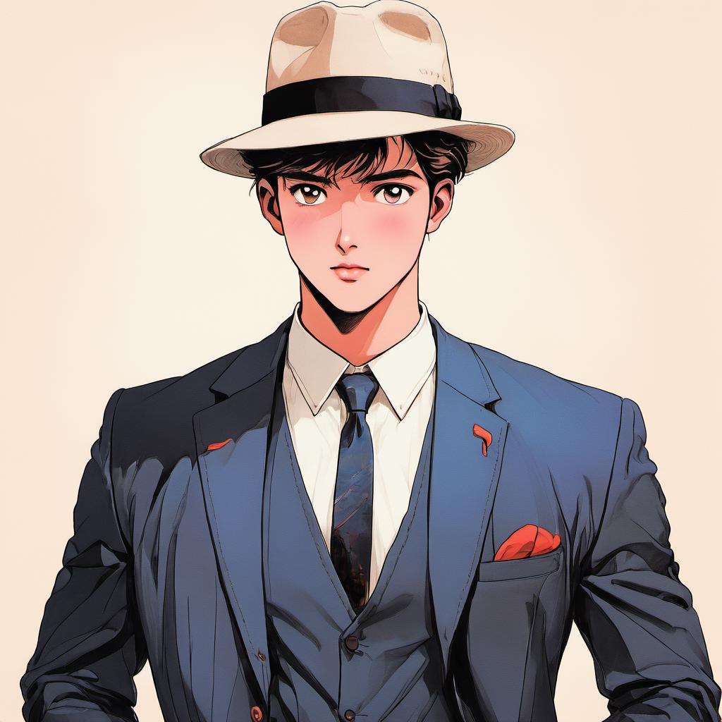 1 handsome man,suit,hat<lora:1990-2:1>