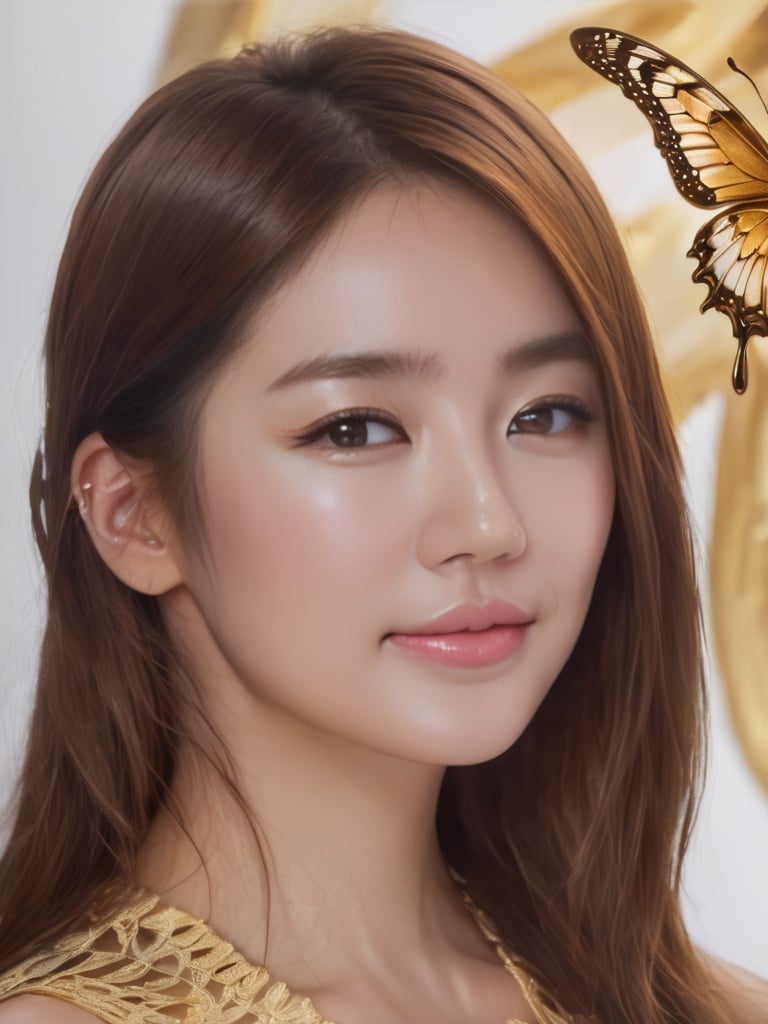 8k portrait of beautiful cyborg with brown hair, intricate,smiling, elegant, highly detailed, majestic, digital photography, art by artgerm and ruan jia and greg rutkowski surreal painting gold butterfly filigree, broken glass, (masterpiece, sidelighting, finely detailed beautiful eyes: 1.2), hdr, <lora:3un_SDXL_v1-0000010:1:1>