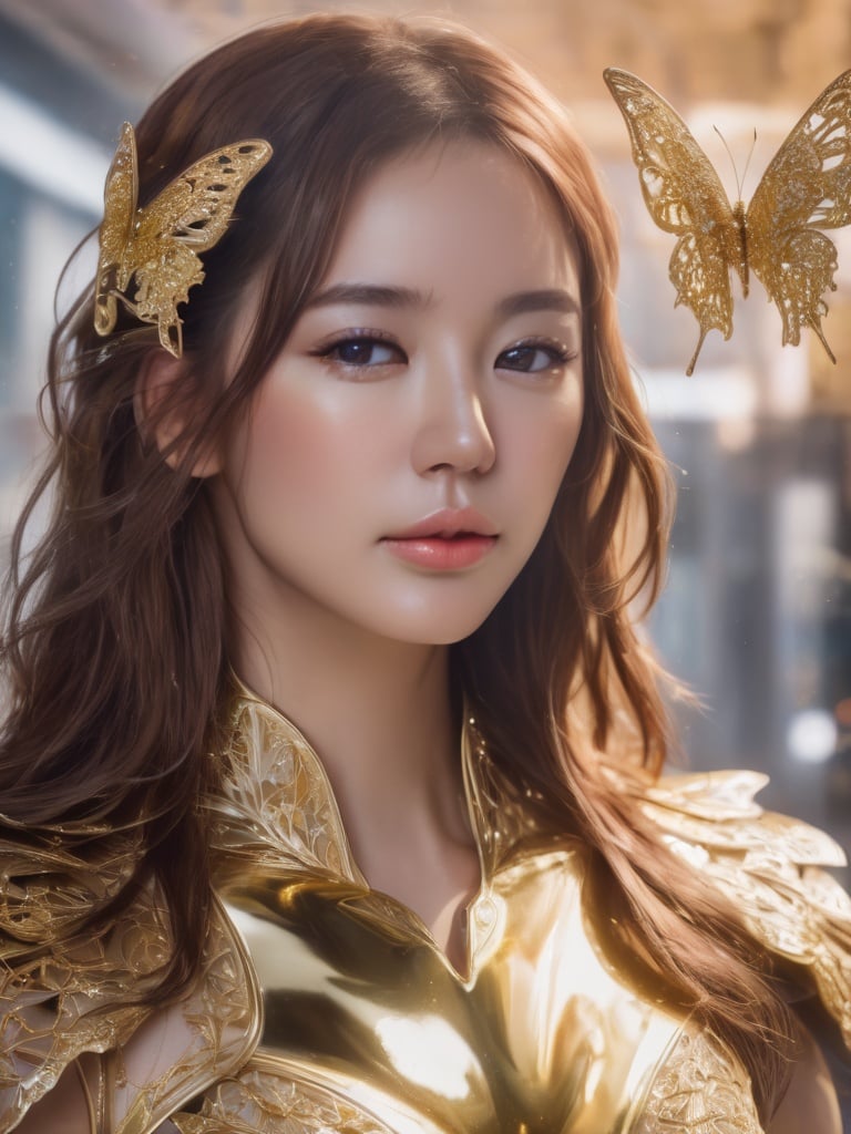 8k portrait of beautiful cyborg with brown hair, intricate, elegant, highly detailed, majestic, digital photography, art by artgerm and ruan jia and greg rutkowski surreal painting gold butterfly filigree, broken glass, (masterpiece, sidelighting, finely detailed beautiful eyes: 1.2), hdr, <lora:3un_SDXL_v1-000005:1>