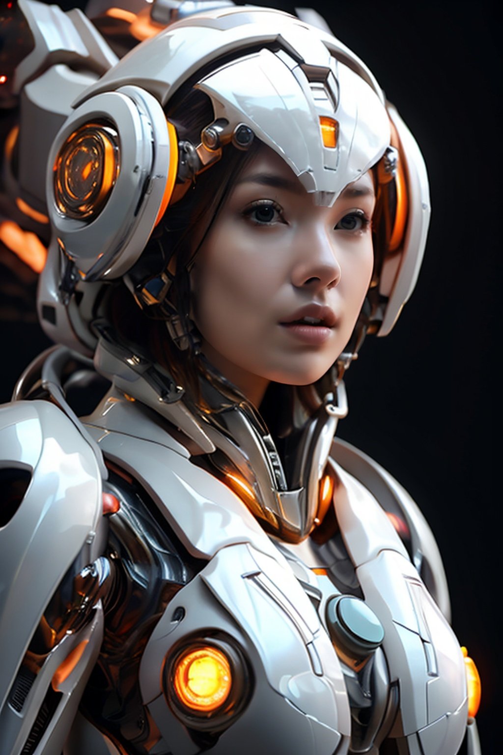 1girl, solo, science fiction, looking at viewer, realistic, lips, power armor, spacesuit, helmet, upper body