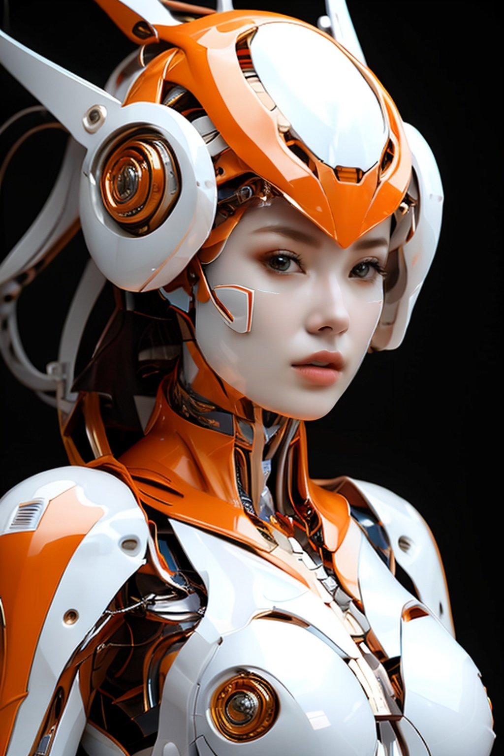 helmet, robot,1girl, solo, science fiction, looking at viewer, lips, realistic, bodysuit, upper body, headgear