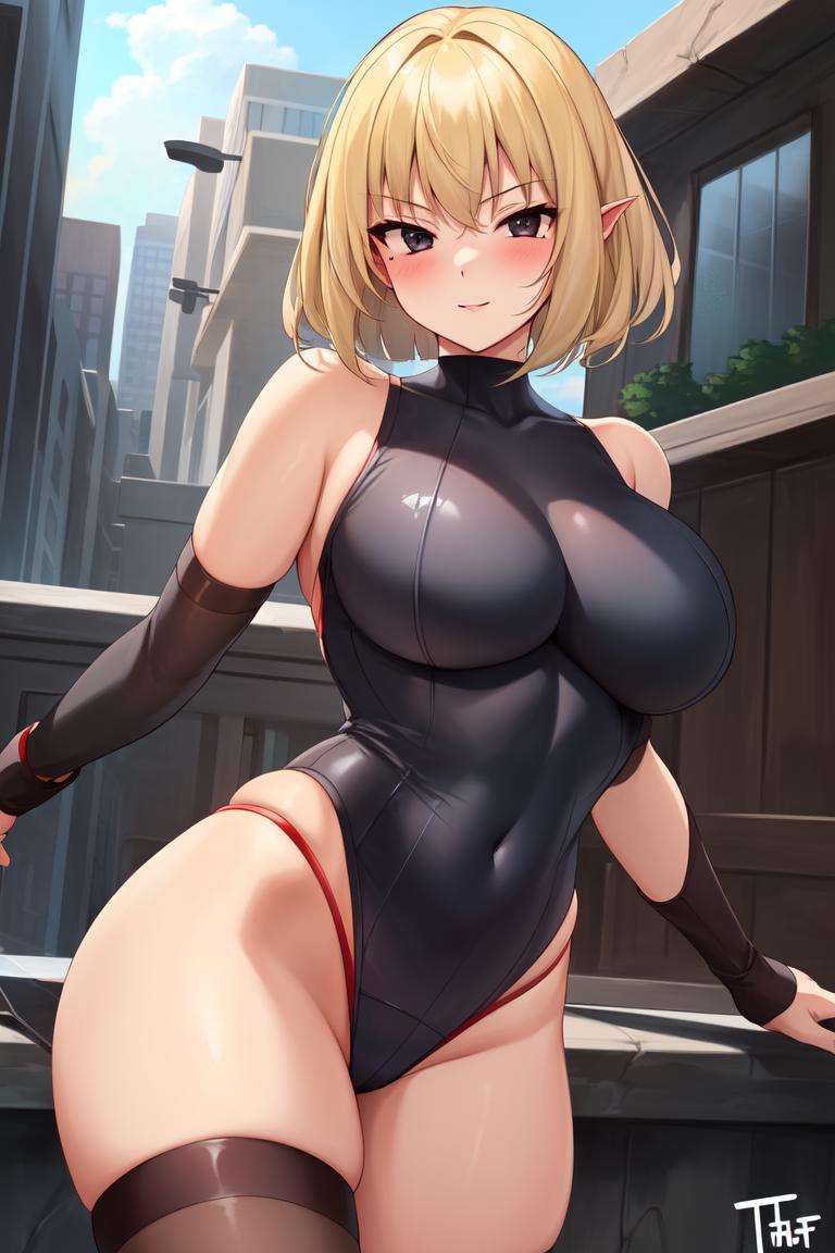 <lora:VaultGirlV2-000012:0.8>, Vault_girl, succubus outfit, 1girl, breasts, solo, blonde_hair, short_hair, black_eyes,  taut_clothes, 