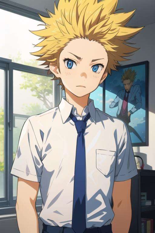 masterpiece, best quality, , 1boy, solo, male focus, looking at viewer, upper body, , <lora:takeshi_aiza:0.68>, takeshi_aiza, blonde hair, blue eyes, spiked hair, formal, necktie, dress shirt,