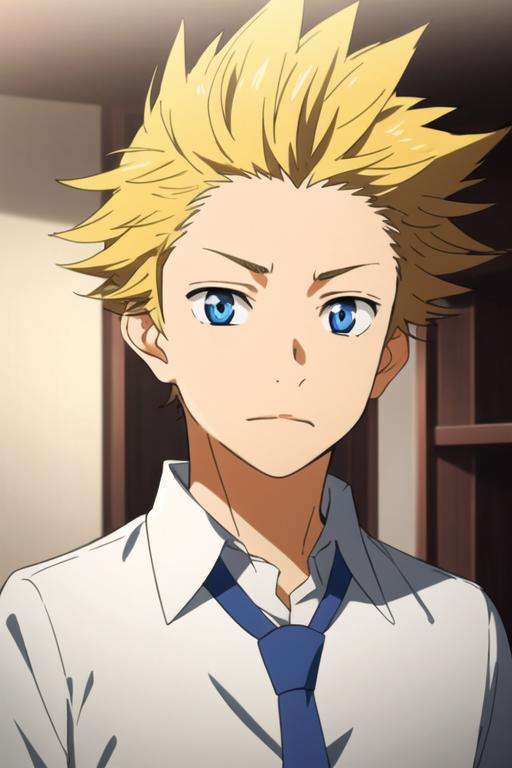 masterpiece, best quality, sketch, 1boy, solo, male focus, looking at viewer, upper body, depth of field, <lora:takeshi_aiza:0.66>, takeshi_aiza, blonde hair, blue eyes, spiked hair, formal, necktie, dress shirt,