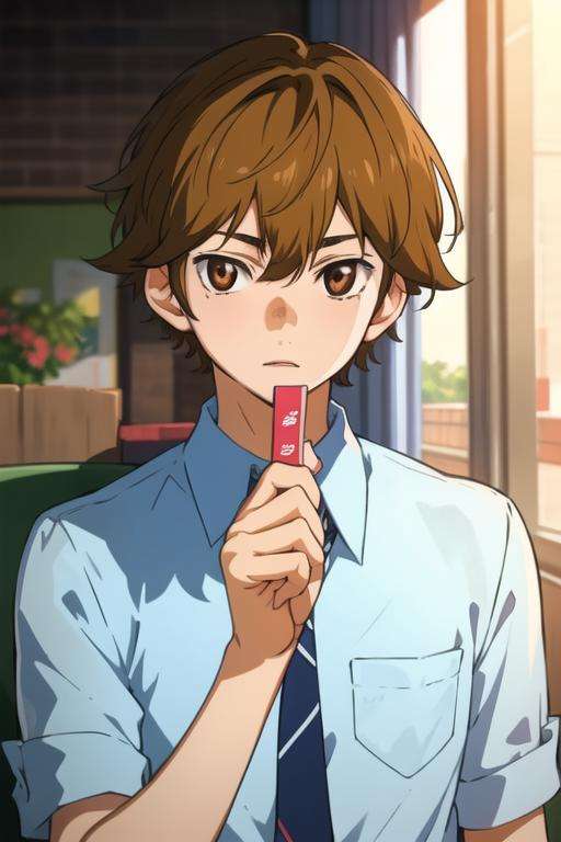 masterpiece, best quality, , 1boy, solo, male focus, looking at viewer, upper body, , <lora:ryouta_watari:0.72>, ryouta_watari, brown hair, brown eyes, ,