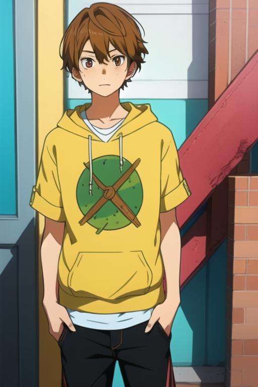 masterpiece, best quality, game cg, 1boy, solo, male focus, looking at viewer, , , <lora:ryouta_watari:0.74>, ryouta_watari, brown hair, brown eyes, hoodie,