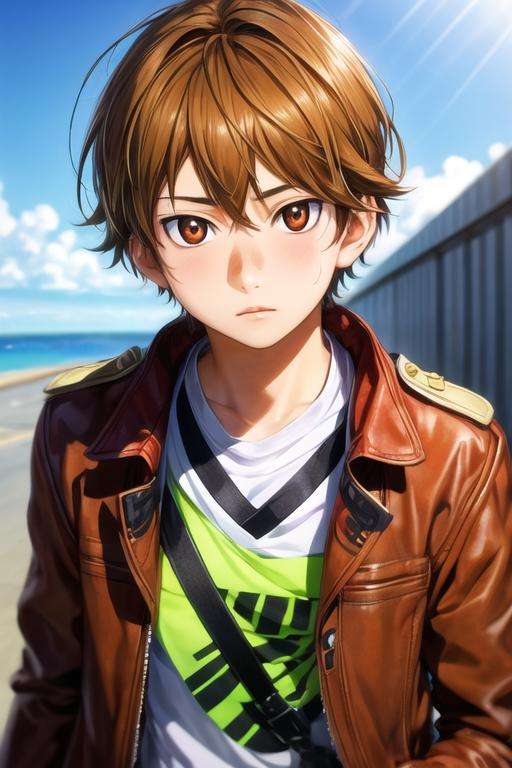 masterpiece, best quality, photorealistic, 1boy, solo, male focus, looking at viewer, , depth of field, <lora:ryouta_watari:0.64>, ryouta_watari, brown hair, brown eyes, jacket,