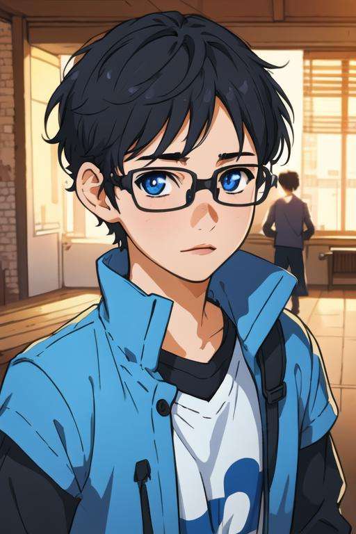 masterpiece, best quality, illustration, 1boy, solo, male focus, looking at viewer, upper body, depth of field, <lora:kousei_arima:0.64>, kousei_arima, black hair, glasses, blue eyes, ,