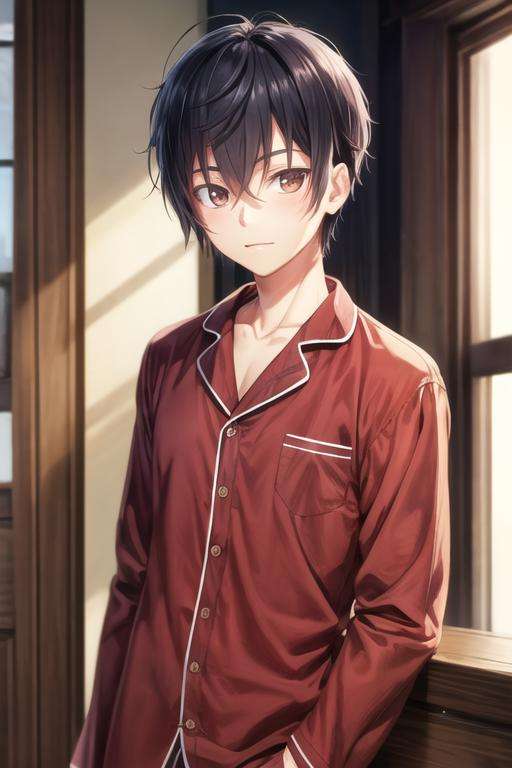 masterpiece, best quality, sketch, 1boy, solo, male focus, looking at viewer, upper body, depth of field, <lora:rio_seirei_gensouki:0.66>, rio_seirei_gensouki, black hair, brown eyes, pajamas,