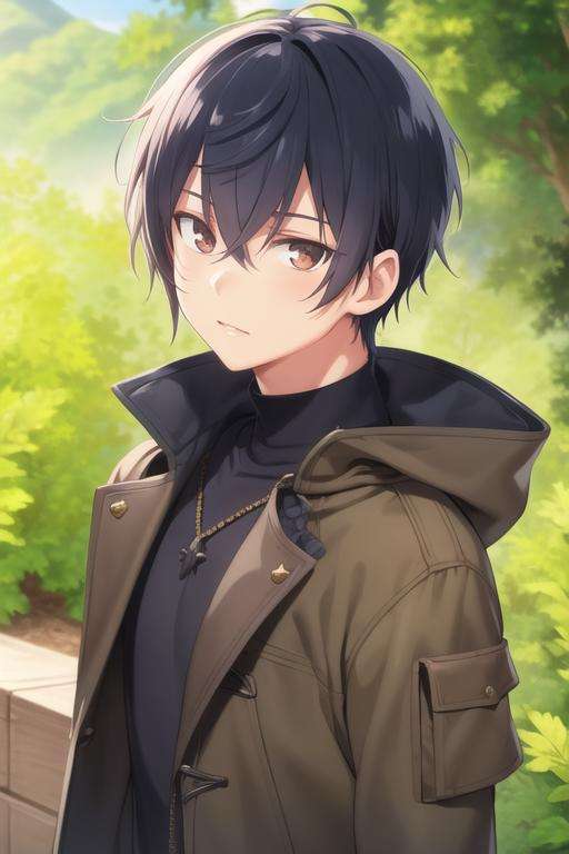 masterpiece, best quality, illustration, 1boy, solo, male focus, looking at viewer, upper body, depth of field, <lora:rio_seirei_gensouki:0.72>, rio_seirei_gensouki, black hair, brown eyes, coat,