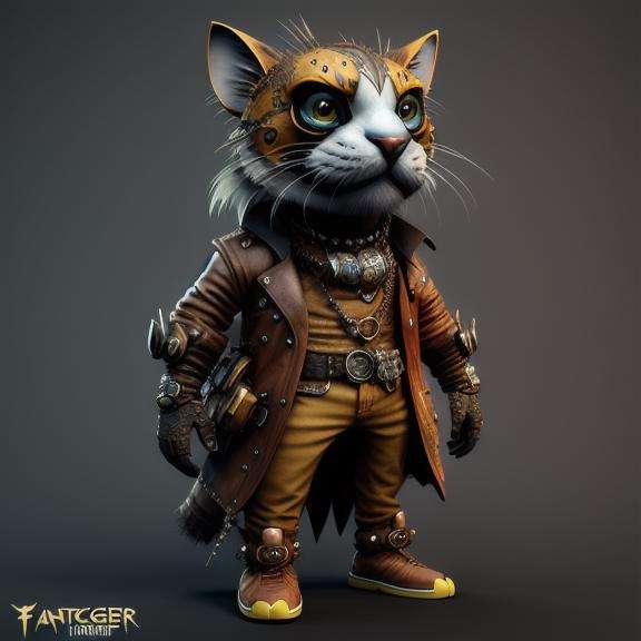 Fantz cartoon (creature:0.5)|(tiger:0.5) design,  ultra detailed, random colors, steampunk, and punk costume,  <lora:Small_Mostersv2:0.4>   <lora:Creature_Design2_V1:0.5> 