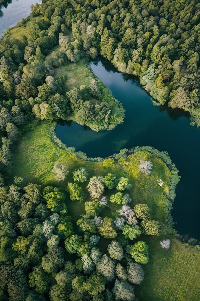 nature, day, tree, water, river, forest, traditional media, grass, bush, from above,DJI Mavic Air 2 with Built-in 24mm f-2.8