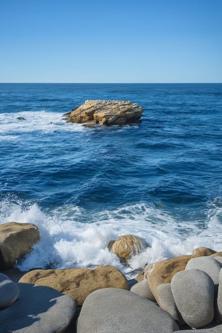 nature,traditional media,ocean, rock, sky, water, day, waves, blue sky, horizon,Fujifilm GFX 100 with GF 110mm f-2 R LM WR