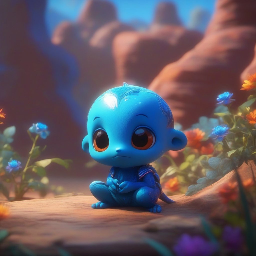 little guy That lives in a blue world, painted, sufficient lighting, beautiful, varities of colors, sharp focus, unreal engine, 16k UHD