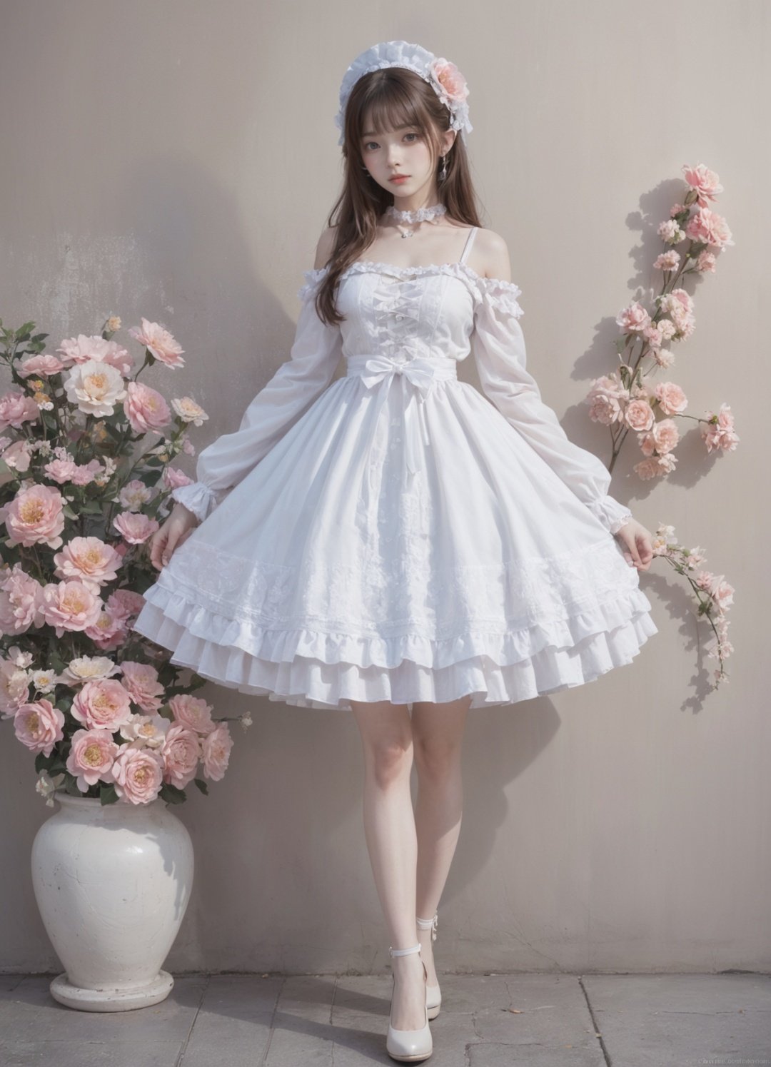 a girl in a lolita dress, lolita_fashion, 1girl, solo, realistic, full body<lora:SweetLolita:0.8>