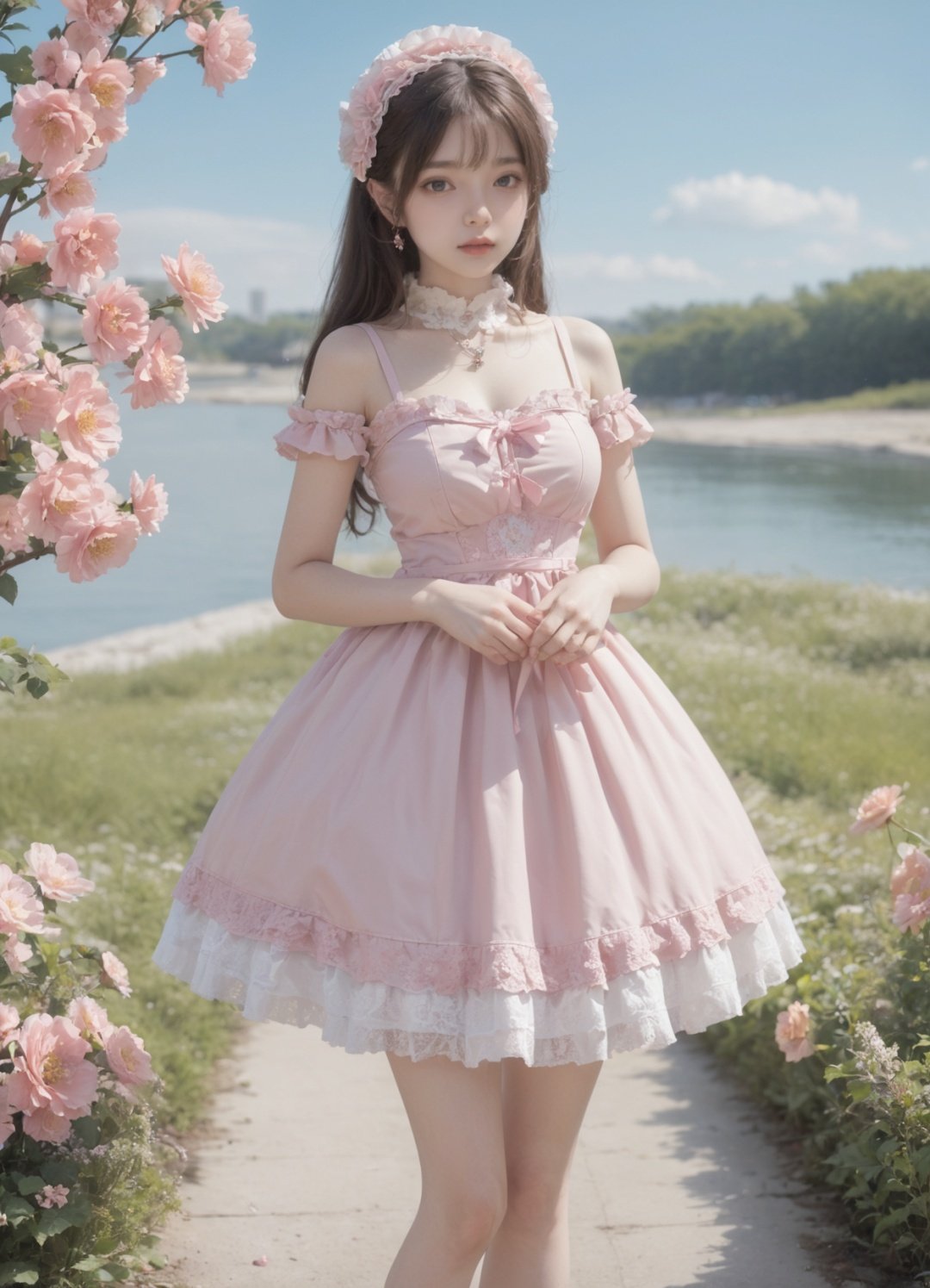 a girl in a lolita dress, lolita_fashion, 1girl, solo, realistic, full body<lora:SweetLolita:0.8>