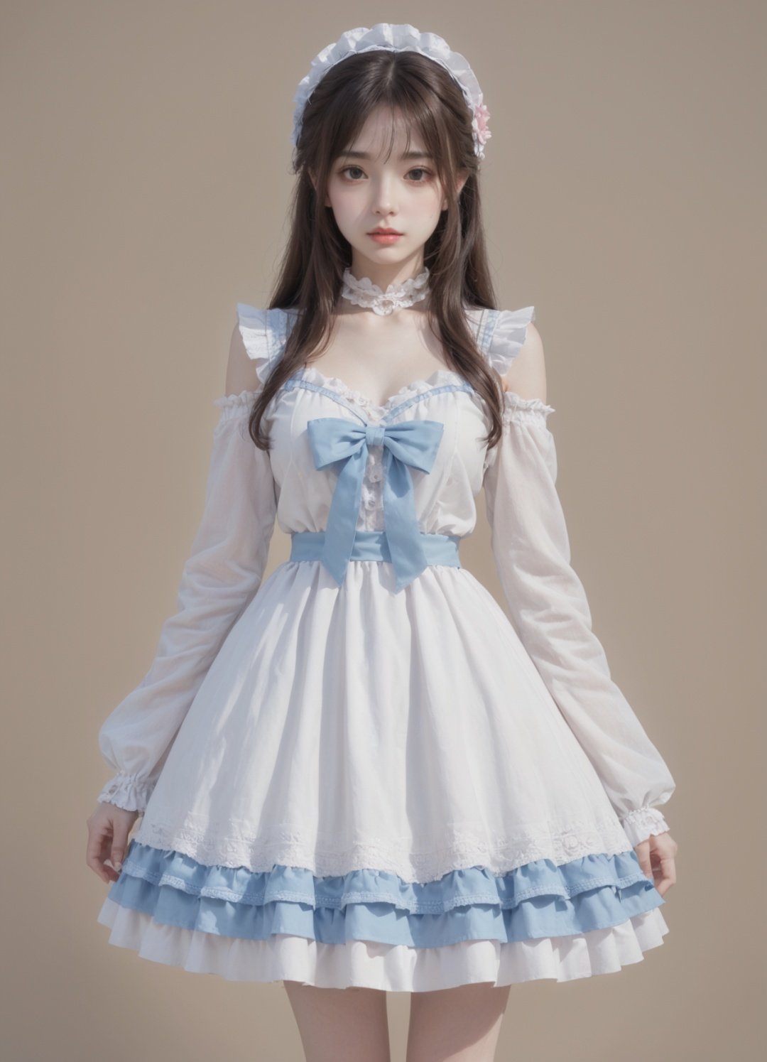 a girl in a lolita dress, lolita_fashion, 1girl, solo, realistic, full body<lora:SweetLolita:0.8>