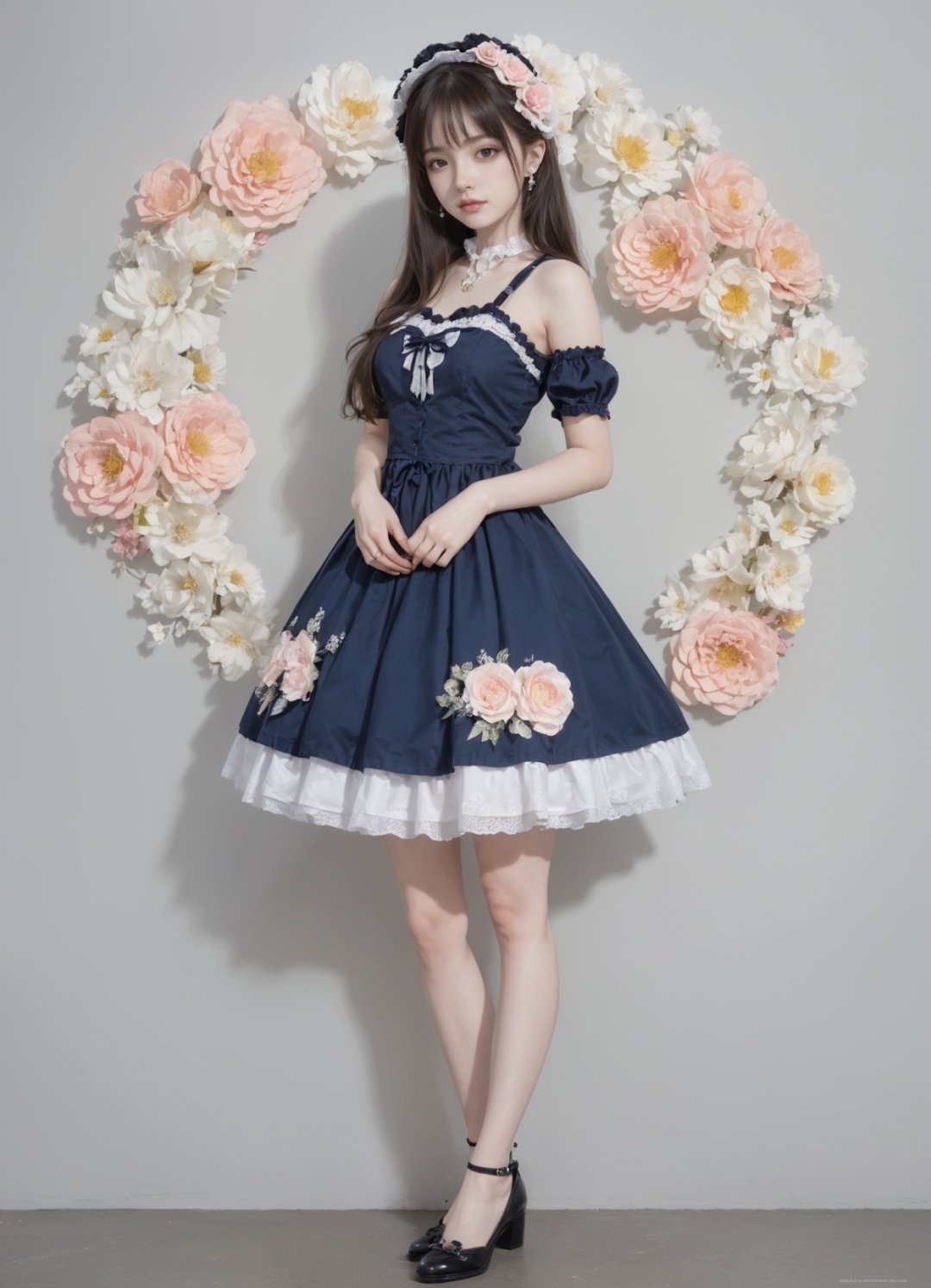 a girl in a lolita dress, lolita_fashion, 1girl, solo, realistic, full body<lora:SweetLolita:0.8>