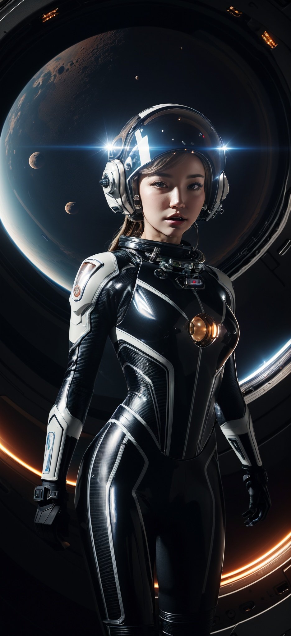 , wearing sexy astrosuit with helmet, inside space station, ulzzang-6500-v1.1, pureerosface_v1, best quality, masterpiece, illustration, (realistic, photo-realistic:1.37), amazing, finely detail, incredibly absurdres, huge filesize, ultra-detailed, highres, extremely detailed CG unity 8k wallpaper, beautiful detailed girl, extremely detailed eyes and face, beautiful detailed eyes, ray tracing, 1girl, medium breasts, heavy breathing, blush, torogao, orgasm, embarrassed, drunk, fucked silly, naughty face, airlock, module, control panel, hatch, console, life support system, workstation, laboratory, sleeping quarters, robotics arm, zero-gravity environment, communication system, (The astronaut is inside a sleek, high-speed spacecraft, wearing a lightweight and semi-transparent space suit made of materials like glass, plastic, or high refractive index media such as titanium dioxide. As the spacecraft hurtles through the vacuum of space, the astronaut maneuvers through a twisting, obstacle-filled course, pushing their reflexes and the limits of their suit to the max. With a helmet featuring a clear visor for optimal visibility, the astronaut navigates sharp turns and tight corners, their eyes fixed firmly on the finish line),Wearing sexy astrosuit,science fiction,Real,FMG,Bodybuilder,Wearing sexy astrosuit with helmet,Update,war between two cities on mars,vortex,Mars background,Inside space station,Lighting,Detail, <lora:EMS-13400-EMS:0.5>, <lora:EMS-14457-EMS:-2>, <lora:EMS-23274-EMS:0.4>, <lora:EMS-14413-EMS:0.8>