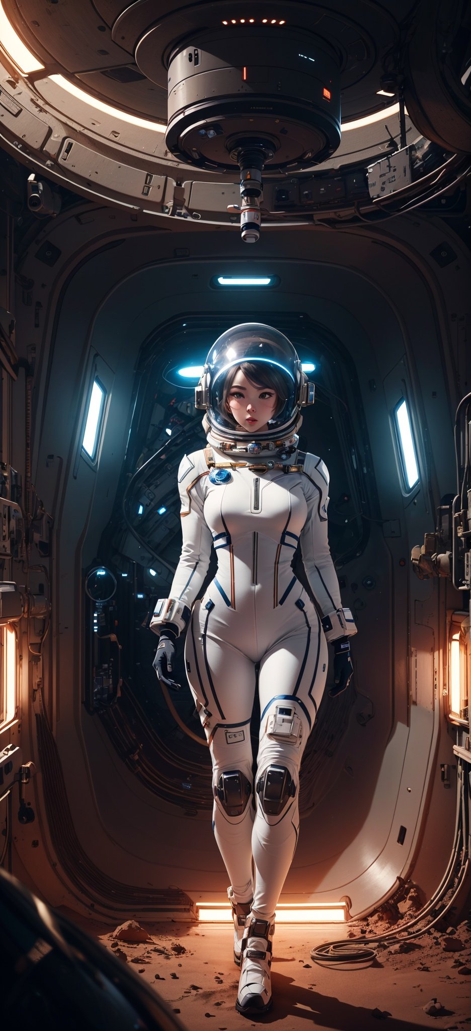 , wearing sexy astrosuit with helmet, inside space station, ulzzang-6500-v1.1, pureerosface_v1, best quality, masterpiece, illustration, (realistic, photo-realistic:1.37), amazing, finely detail, incredibly absurdres, huge filesize, ultra-detailed, highres, extremely detailed CG unity 8k wallpaper, beautiful detailed girl, extremely detailed eyes and face, beautiful detailed eyes, ray tracing, 1girl, medium breasts, heavy breathing, blush, torogao, orgasm, embarrassed, drunk, fucked silly, naughty face, airlock, module, control panel, hatch, console, life support system, workstation, laboratory, sleeping quarters, robotics arm, zero-gravity environment, communication system, (The astronaut is inside a sleek, high-speed spacecraft, wearing a lightweight and semi-transparent space suit made of materials like glass, plastic, or high refractive index media such as titanium dioxide. As the spacecraft hurtles through the vacuum of space, the astronaut maneuvers through a twisting, obstacle-filled course, pushing their reflexes and the limits of their suit to the max. With a helmet featuring a clear visor for optimal visibility, the astronaut navigates sharp turns and tight corners, their eyes fixed firmly on the finish line),Wearing sexy astrosuit,science fiction,Real,FMG,Bodybuilder,Wearing sexy astrosuit with helmet,Update,war between two cities on mars,vortex,Mars background,Inside space station,Lighting, <lora:EMS-23274-EMS:0.4>, <lora:EMS-14413-EMS:0.8>, <lora:EMS-13400-EMS:0.5>, <lora:EMS-14457-EMS:-0.6>