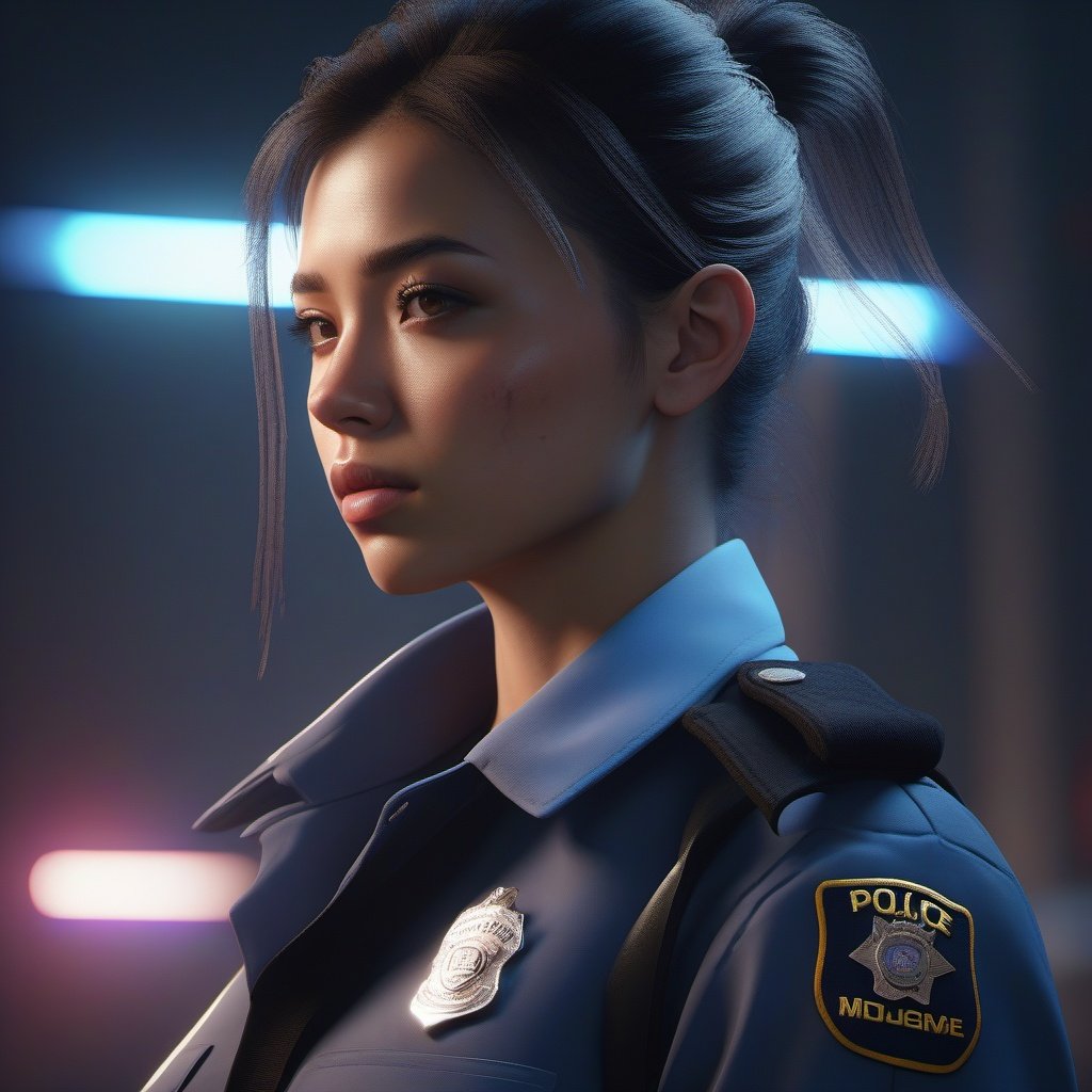 Girl, police,colors, dramatic, ultra realistic , atmospheric, sharp focus, centered, professional, sleek, modern, minimalist, realistic graphics, illustration, unreal engine 
