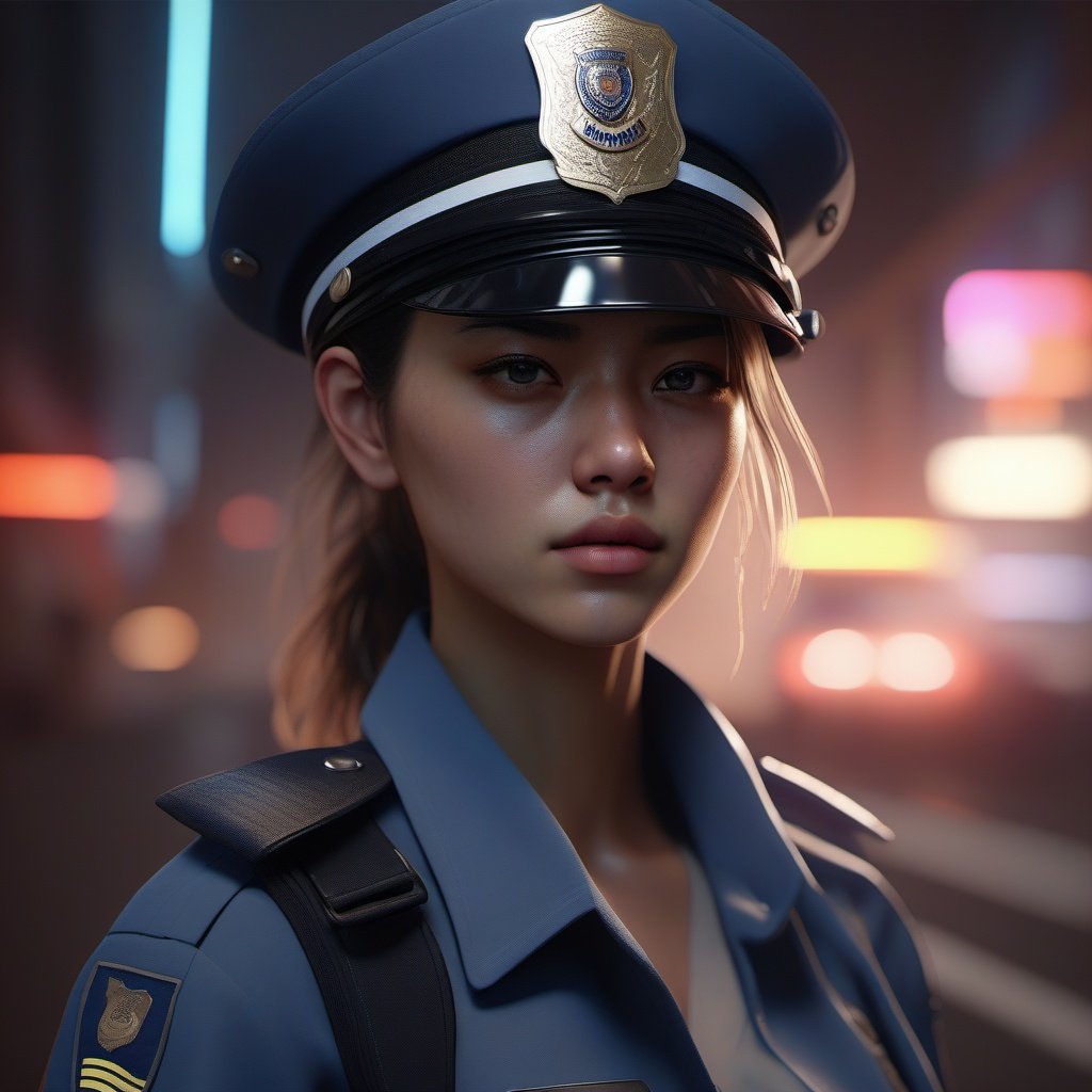 Girl, police,colors, dramatic, ultra realistic , atmospheric, sharp focus, centered, professional, sleek, modern, minimalist, realistic graphics, illustration, unreal engine 
