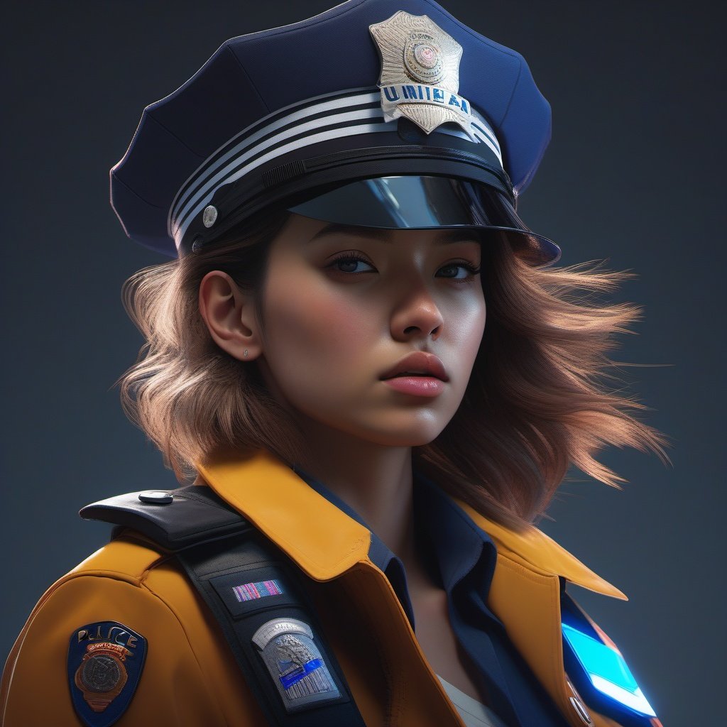 Girl, police,colors, dramatic, ultra realistic , atmospheric, sharp focus, centered, professional, sleek, modern, minimalist, realistic graphics, illustration, unreal engine 
