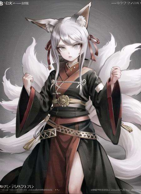 ((best quality)), ((highly detailed)), masterpiece, ((official art)), extremely detailed face, beautiful face, (detailed eyes, deep eyes), (1girl:1.33, solo), <lora:komatsuzakiRui_v20:.85>, kitsune, fox ears, 1 fox tail, (Platinum_(material)) hair