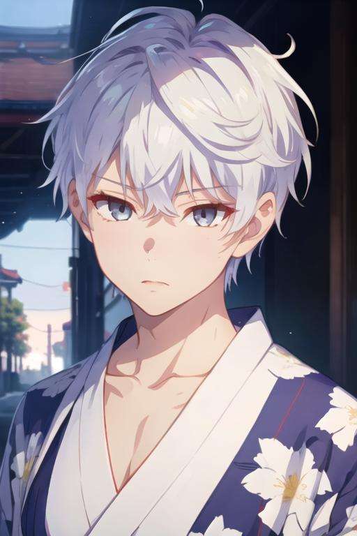 masterpiece, best quality, photorealistic, 1boy, solo, male focus, looking at viewer, , , <lora:lugh_tuatha_de:0.68>, lugh_tuatha_de, white hair, grey eyes, yukata,