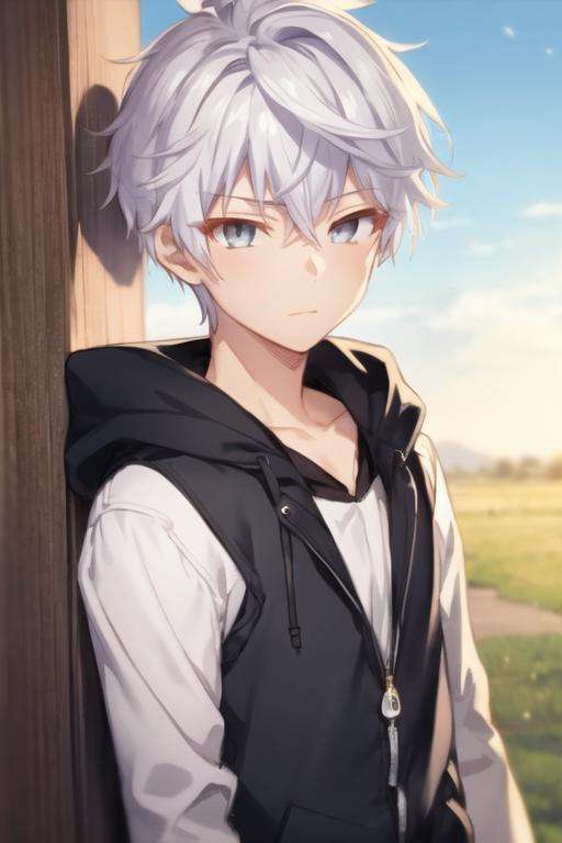 masterpiece, best quality, sketch, 1boy, solo, male focus, looking at viewer, upper body, , <lora:lugh_tuatha_de:0.70>, lugh_tuatha_de, white hair, grey eyes, hoodie, hat