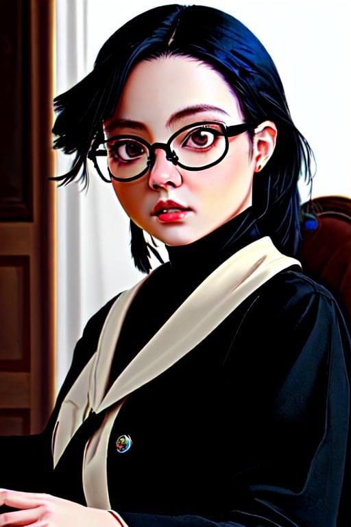 Ajmryzbun, Pretty, 1 girl, snob, cute, long black hair, raw, hires, 8K, Hyper-realism, soft light, wearing glasses