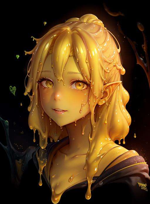 yellow hair goopy slimes,  <lora:slimes_realistic-1:1>, portrait of female, intricate, 8k, highly detailed, volumetric lighting, digital paintin