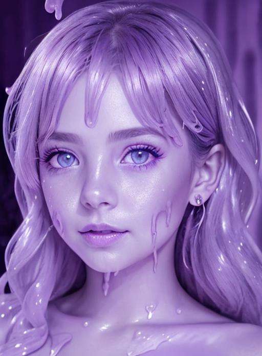 purple, slimes goopy slime skin photo realistic closeup portrait face in kitchen <lora:slimes_realistic-1:0.8> pretty eyes