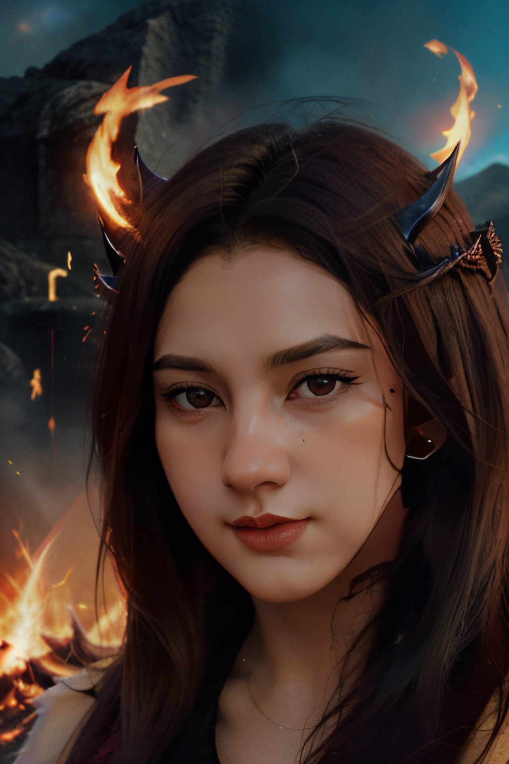 fish like skin, Perfectly-centered photograph of a real life female succubus ((demon)) with batwings and fire hair, rising from (((hell))), highly detailed face, fire, magma, lava, flying, floating, hovering, fantasy, d&d, magic, dreamy, particle effects, ((stunning environment)), wide angle, ((detailed environment)), detailed background, lifelike, ((highly detailed)), ((intricate)), detailed face, professional digital painting, artstation, concept art, fiery colors, ((((professionally color graded)))), photorealism, 8k, crisp lighting, trending on tumblr, art by artgerm and greg rutkowski and alphonse mucha and loish and WLOP,<lora:n0t-02:1>