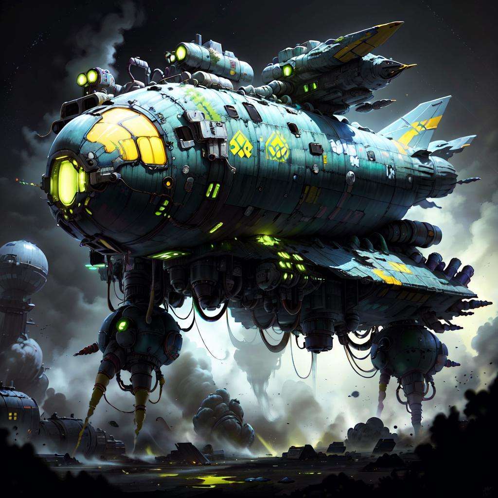 <lora:ToxicPunkAI:.9> ToxicPunkAI spaceship in space, stars , detailed, intricate