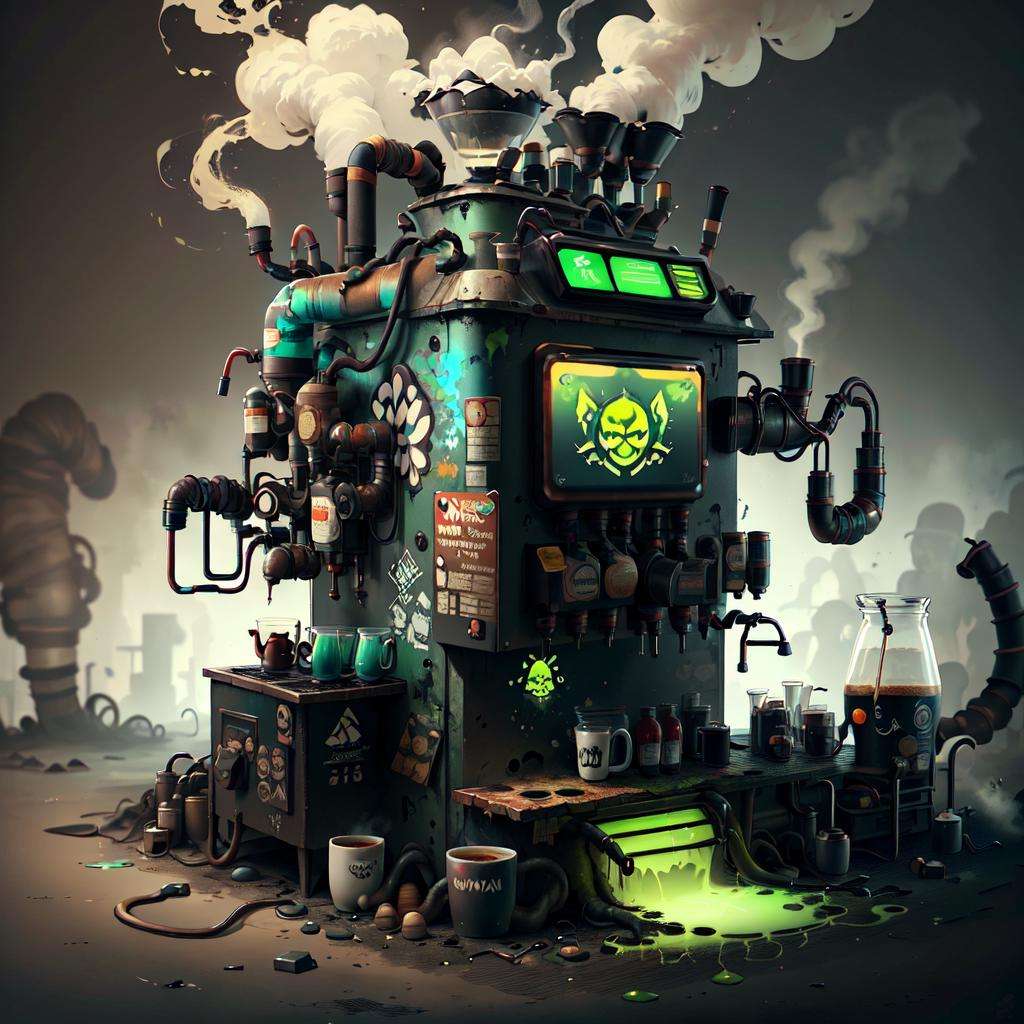 <lora:ToxicPunkAI:.9> ToxicPunkAI coffee machine , detailed, intricate