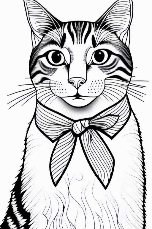 coloring page of a cat with necktie