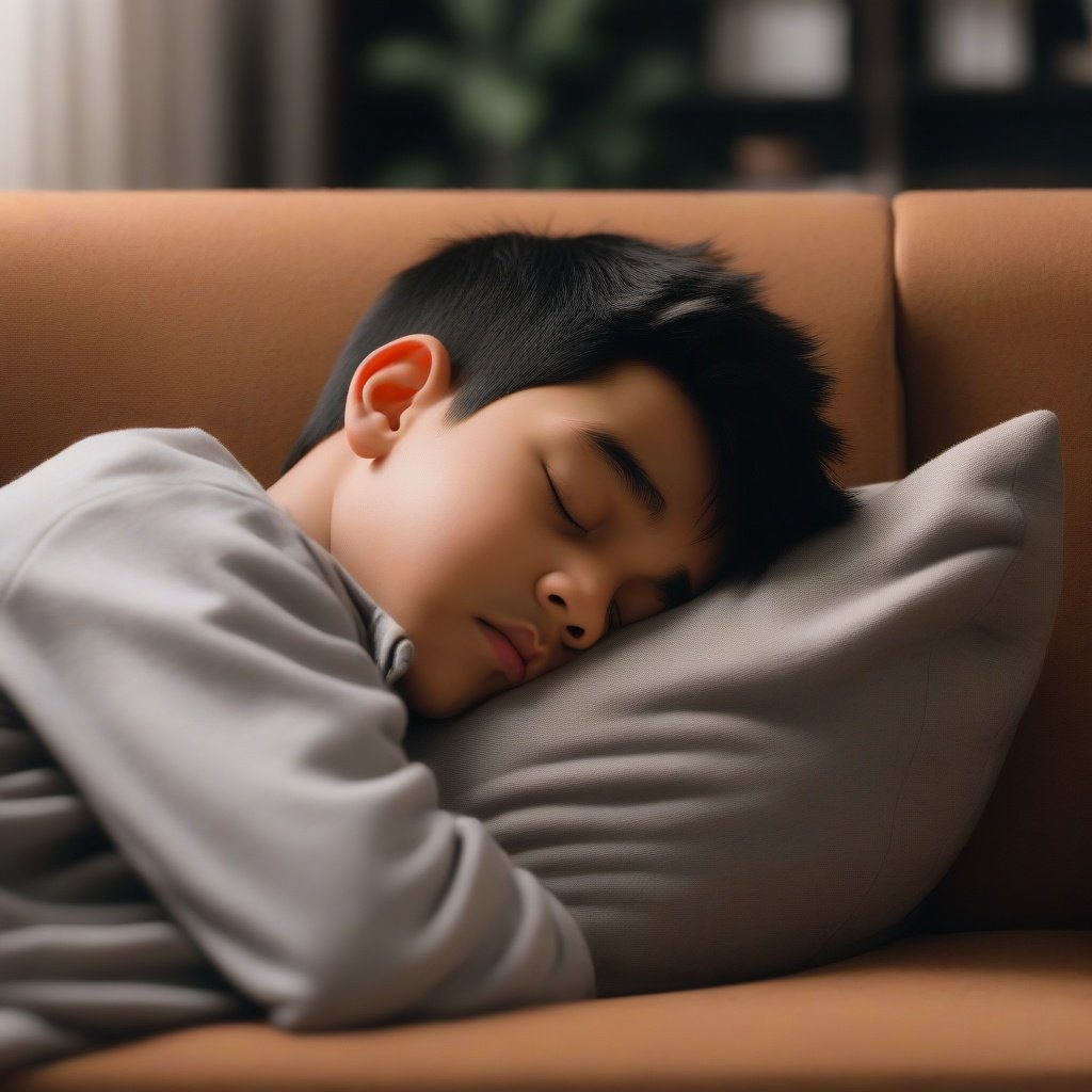 A boy sleeping on the couch
