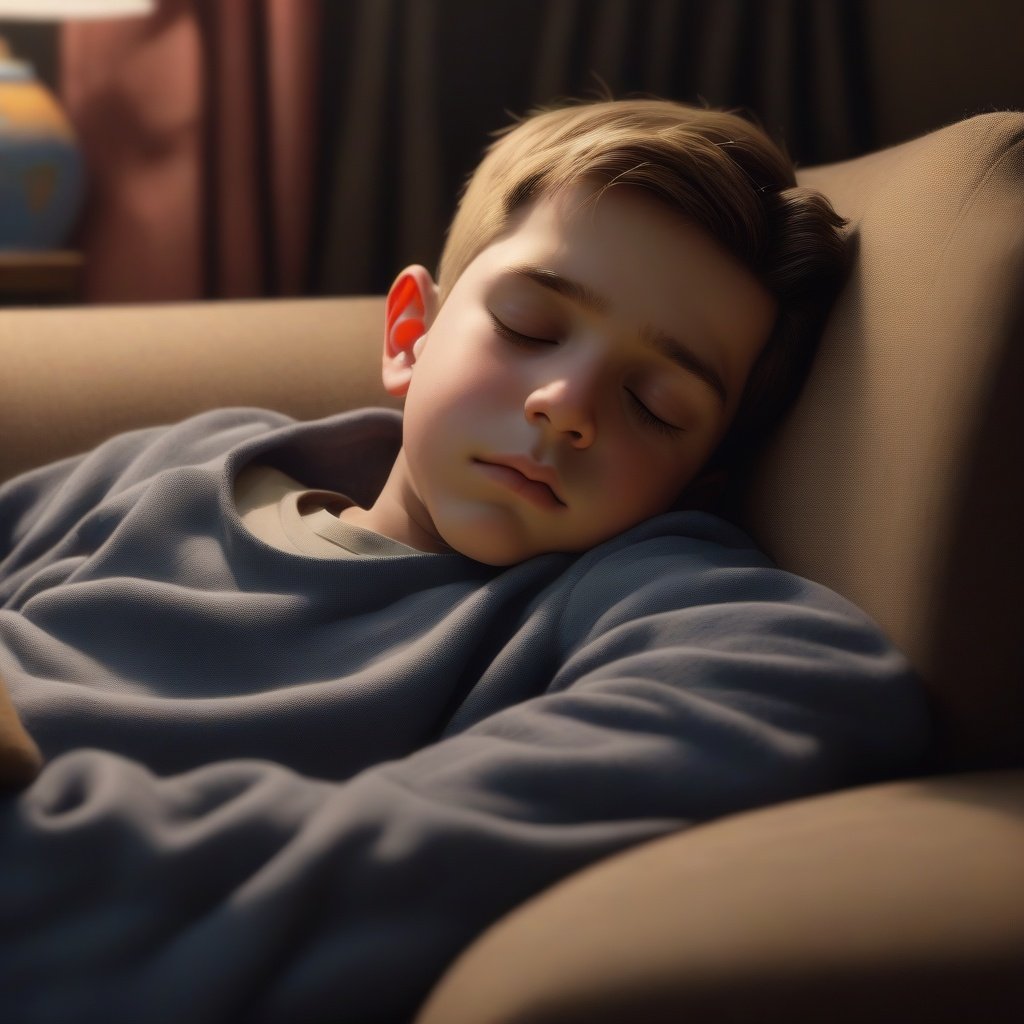 A boy sleeping on the couch