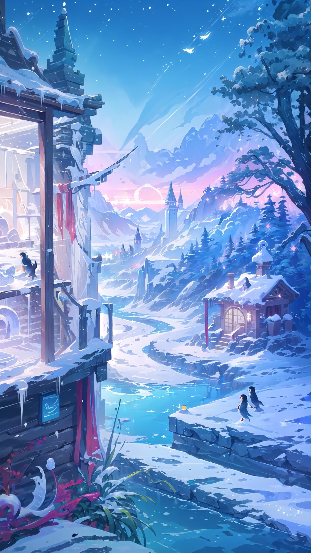 (((masterpiece))), ((extremely detailed CG unity 8k wallpaper)), best quality, high resolution illustration, Amazing, highres, intricate detail, (best illumination, best shadow, an extremely delicate and beautiful),

2D ConceptualDesign, penguin, bird, snow, scenery, mountain, outdoors, ice, whale, animal, aurora, sky