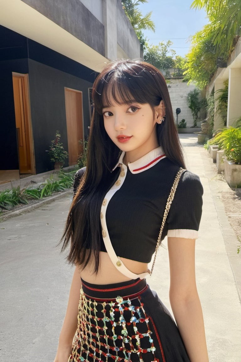 masterpiece, best quality,1girl, solo, black hair, wearing mini skirt, realistic, looking at viewer, black eyes, long hair, closed mouth, full body
,lalalalisa_m