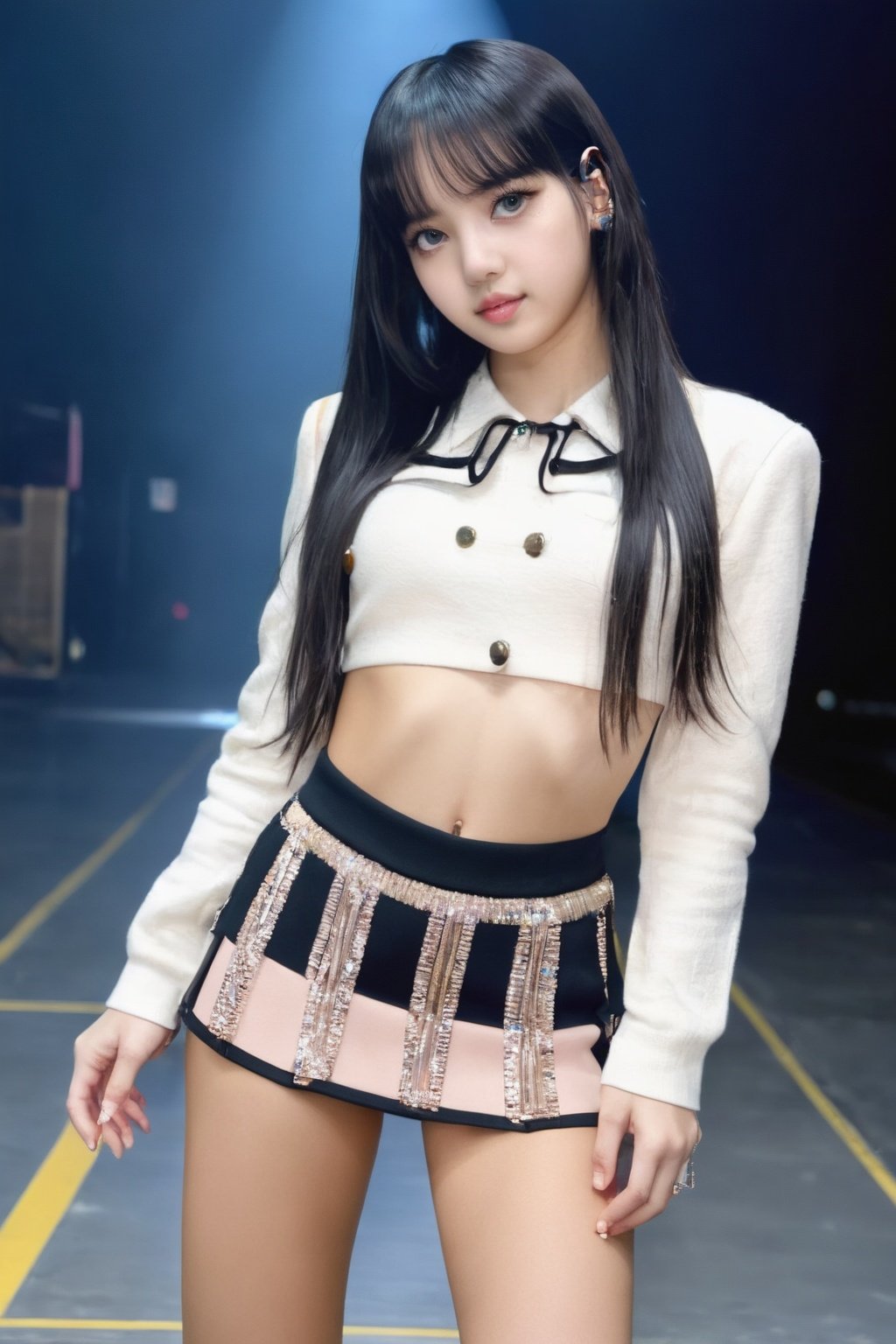 masterpiece, best quality,1girl, solo, black hair, wearing mini skirt, realistic, looking at viewer, black eyes, long hair, closed mouth, full body
,lalalalisa_m