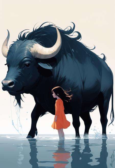 art by Pascale Campion, Unusual monster Water buffalo, hair light