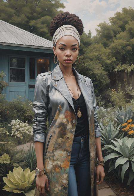 (art by Tim Okamura:1.3) , (art by Richard Hamilton:1.1) , elegant, landscape of a Garden, at Overcast, Britpop, Low shutter, psychedelic colors, adobe lightroom