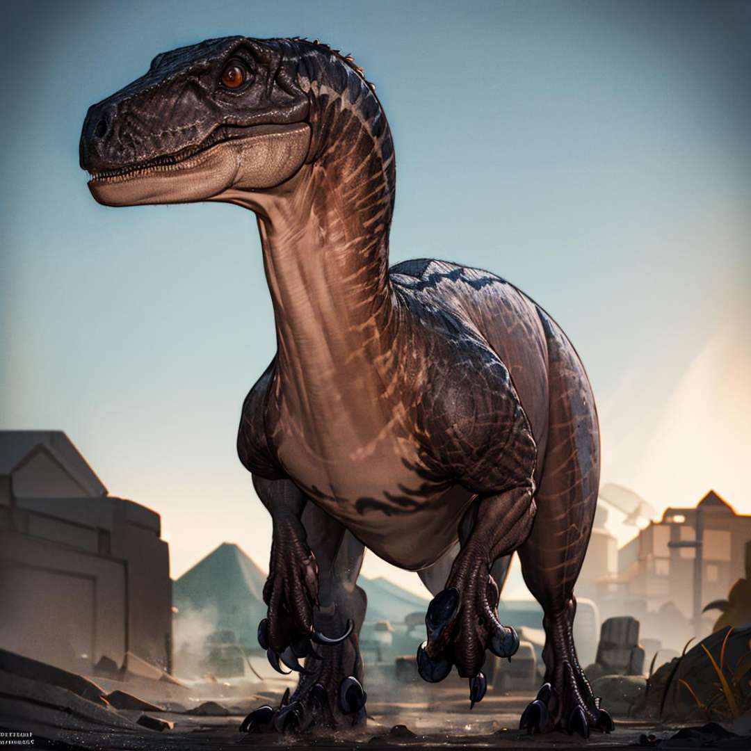 ((masterpiece,best quality)), absurdres,<lora:Velociraptor_Dino:0.9>, Velociraptor_Dino, dinosaur, solo, looking at viewer, cowboy shot, cinematic composition, 