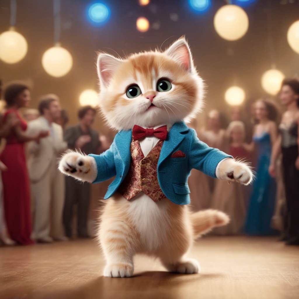 cinematic film still a photo of a [cute kitten-boy hybrid|kitten-man hybrid] is dancing,8k,best quality,masterpiece,ultra-fine painting,ultra-fine painting,extreme detail description,<lora:tangStyle_sdxl_autodl_v11:0.3>,<lora:jinjianceng-000005:0.5>,Bokeh,the background is the stage,cool lighting,(disco:1.5),(fashion clothes:1.7),young style clothing,dance,(cat in clothes:1.5), . shallow depth of field, vignette, highly detailed, high budget, bokeh, cinemascope, moody, epic, gorgeous, film grain, grainy