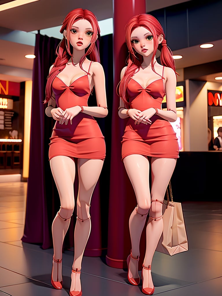 portrait of MyDoll, (red minidress:1.4), contrapposto, best quality, ultra high res, (photorealistic:1.3), 1girl, small breasts, (in a mall:1.3)