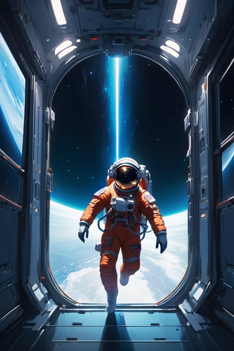 ethereal fantasy concept art of Astronaut floating in Space station dark light and cinematic view . magnificent, celestial, ethereal, painterly, epic, majestic, magical, fantasy art, cover art, dreamy
