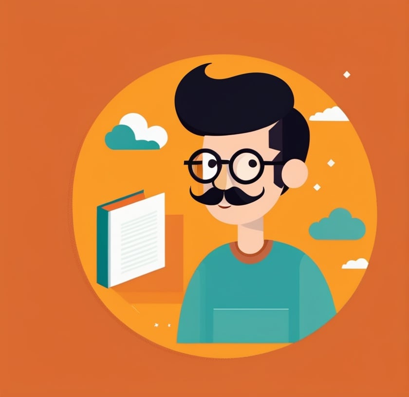 illustration, flat design, solo, 1boy, male focus, flat color, book, facial hair, glasses, black hair, no lineart, mustache, long sleeves, holding, shirt, short hair, upper body <lora:sdxl_illustration:0.65>