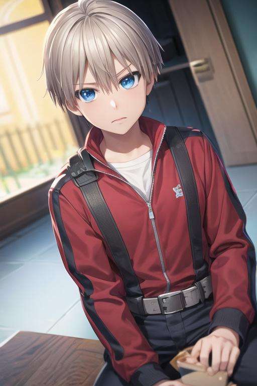 masterpiece, best quality, game cg, 1boy, solo, male focus, looking at viewer, , depth of field, <lora:kiri_uzaki:0.66>, kiri_uzaki, grey hair, blue eyes, texan costume, ,